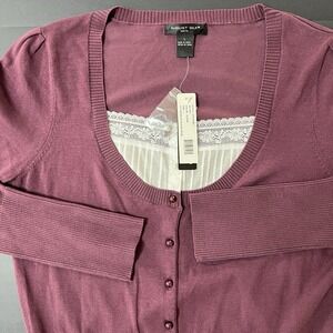 August Silk Cardigan Women's L Purple White NWT Preppy Lagenlook